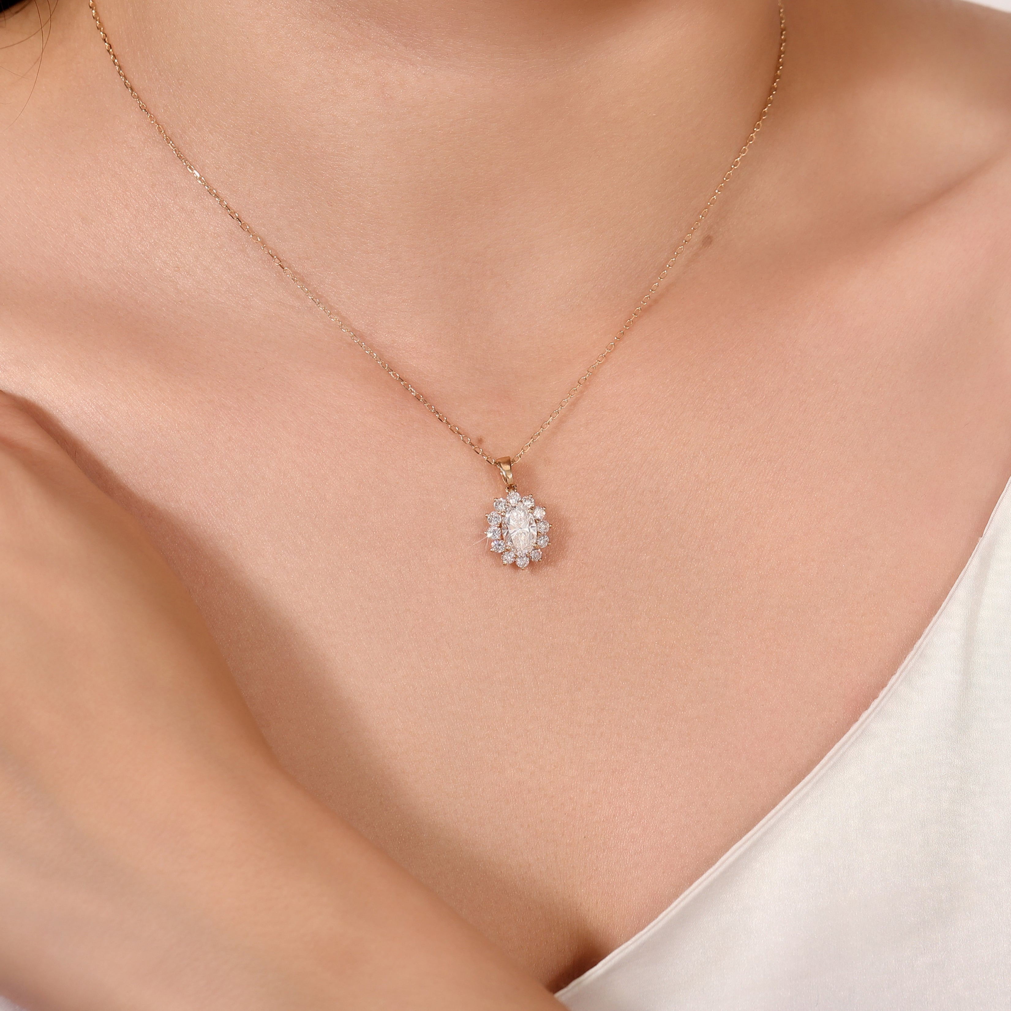 Oval Lab Diamond Pendant | 1.5ctw Oval Lab Diamond in 18K Gold with Stardust Halo（Pendant Only）