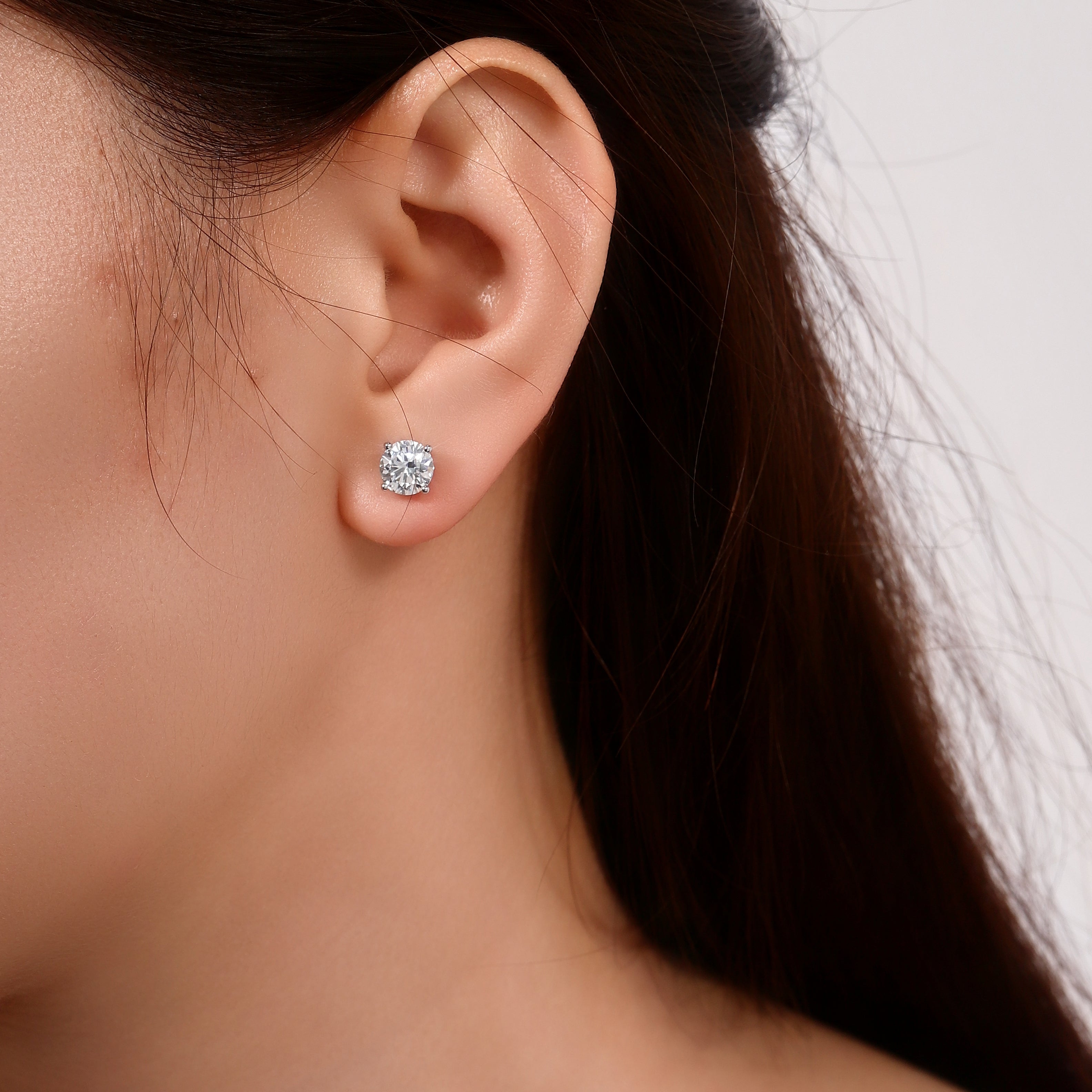 Solitaire 4 Claw Lab Diamond Earrings in 18K White Gold