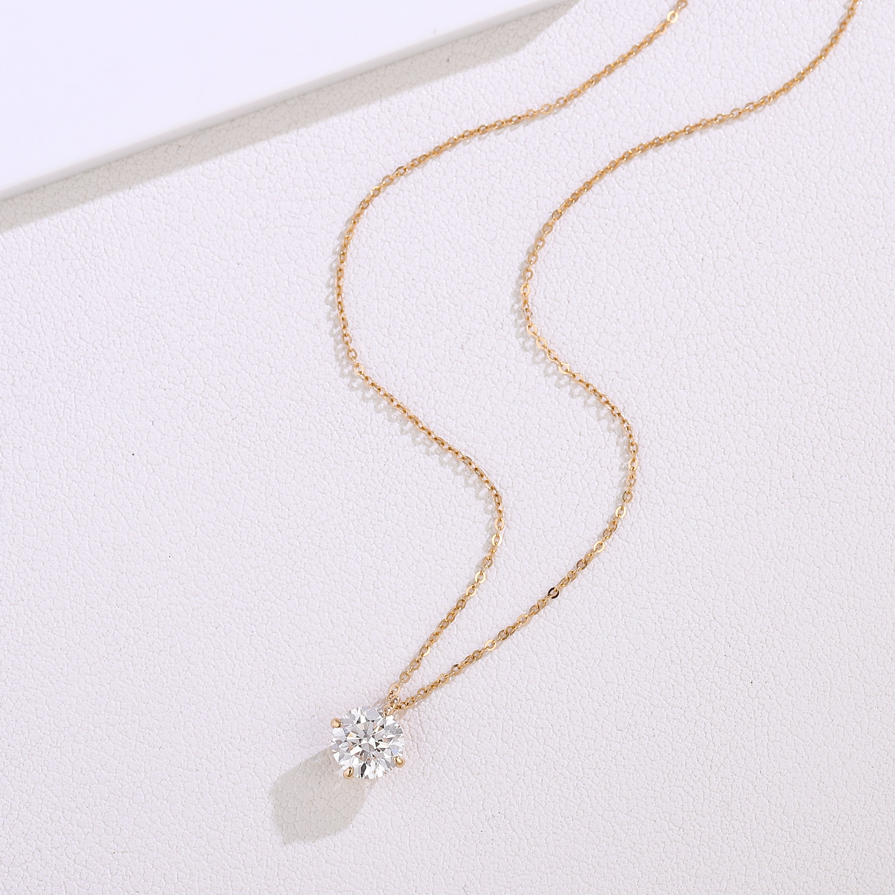 Aureate Solitaire Pendant Necklace | 1ct Round Lab Diamond Pendant Necklace in 18K Yellow Gold