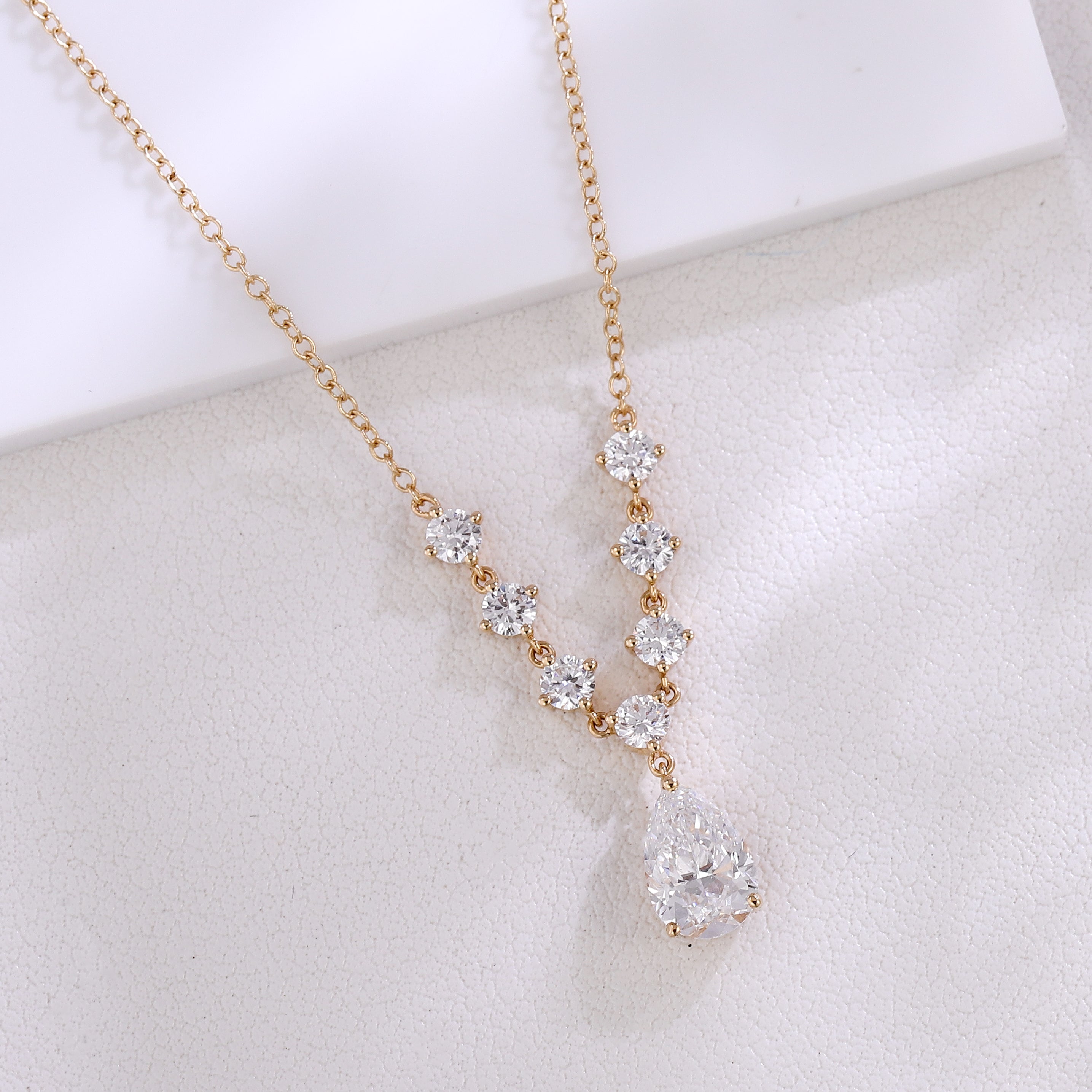 Pear Radiance Pendant Necklace | 1.6ctw Pear-Cut Lab Diamond Necklace in 18K Gold with Arc Halo