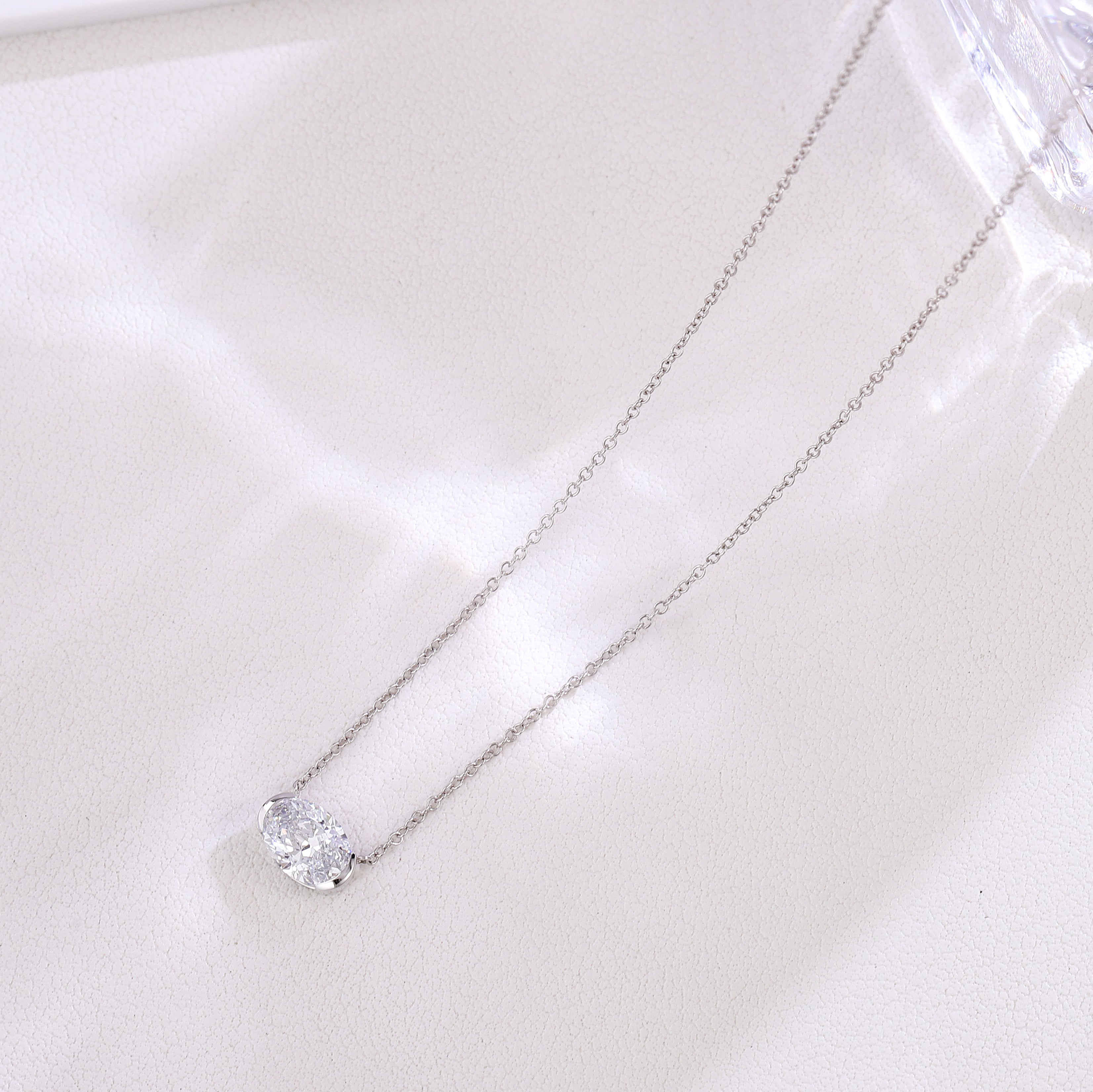 Diamond Solitaire Pendant Necklace | 1ctw Oval Lab Diamond in 18K White Gold