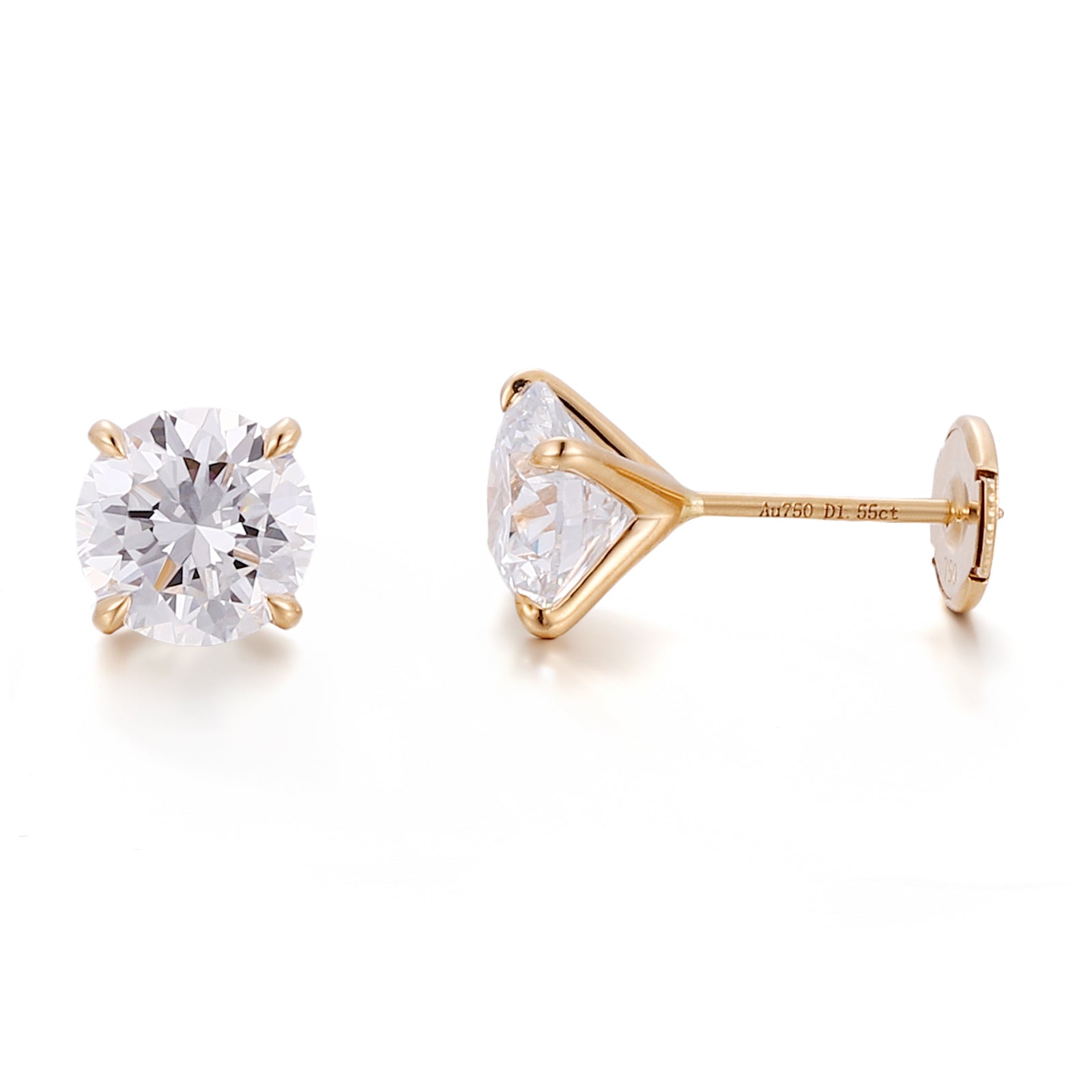 Classic Round Lab Diamond Stud Earrings in 18k Yellow Gold | With Alpha Earring Backs