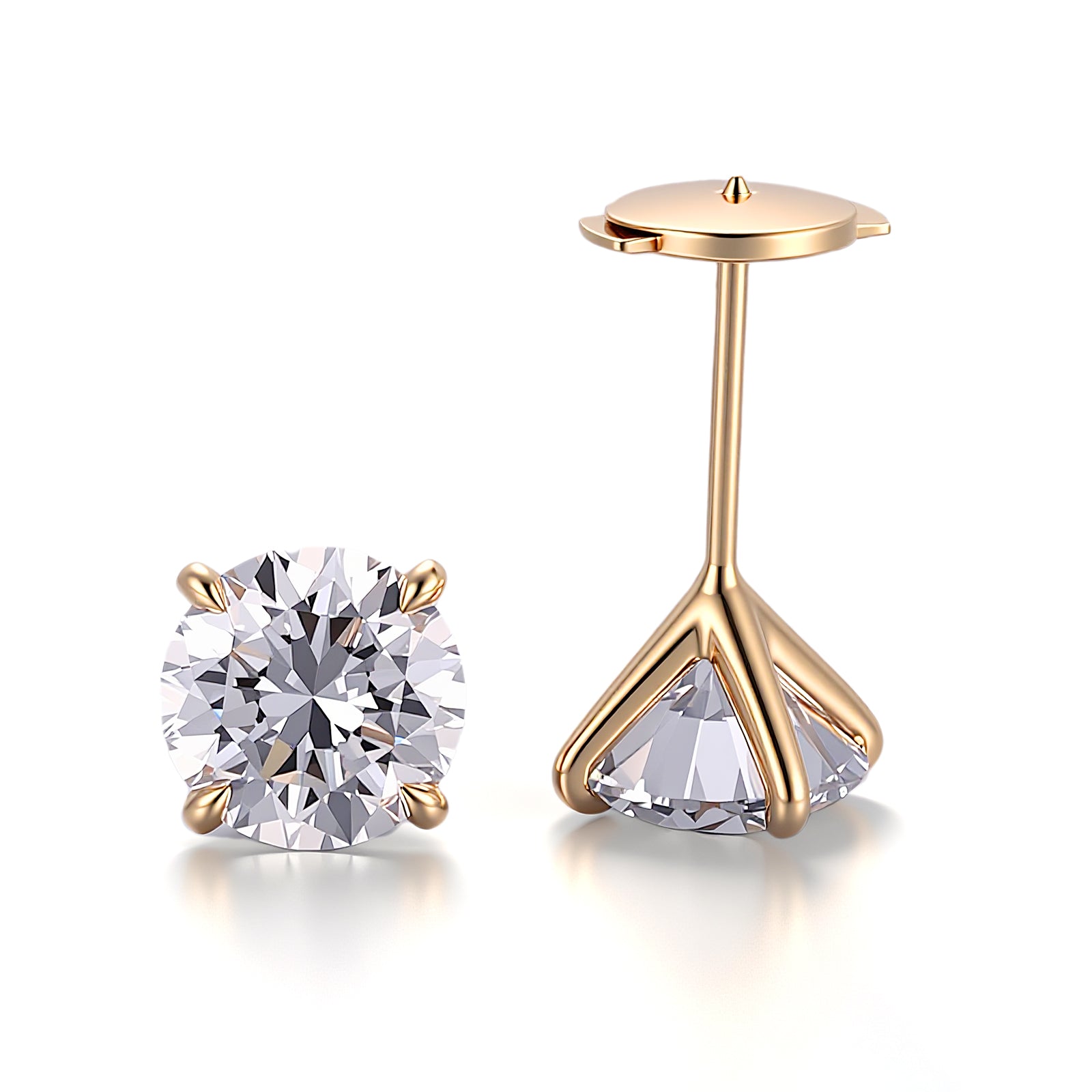 Classic Round Lab Diamond Stud Earrings in 18k Yellow Gold | With Alpha Earring Backs