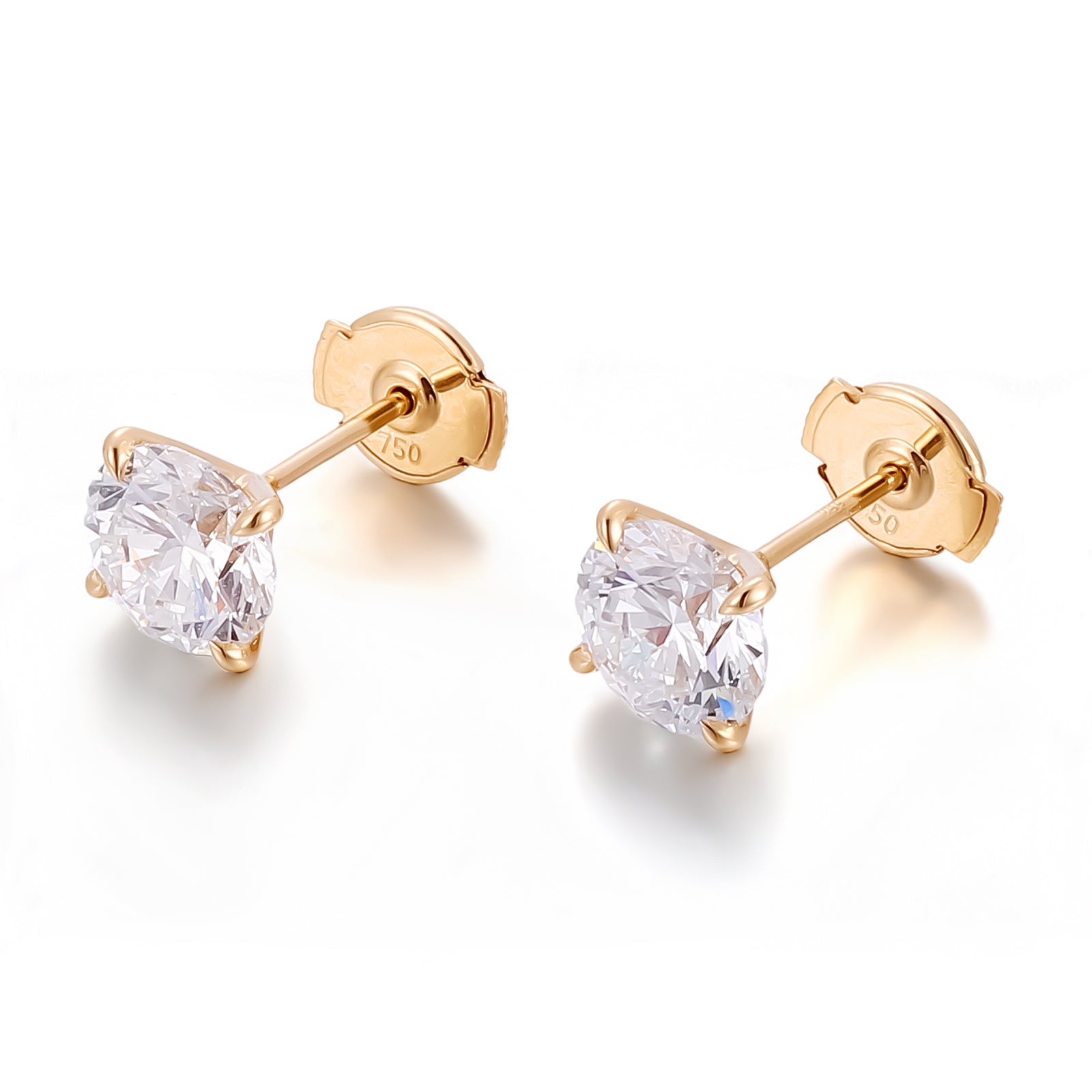 Classic Round Lab Diamond Stud Earrings in 18k Yellow Gold | With Alpha Earring Backs