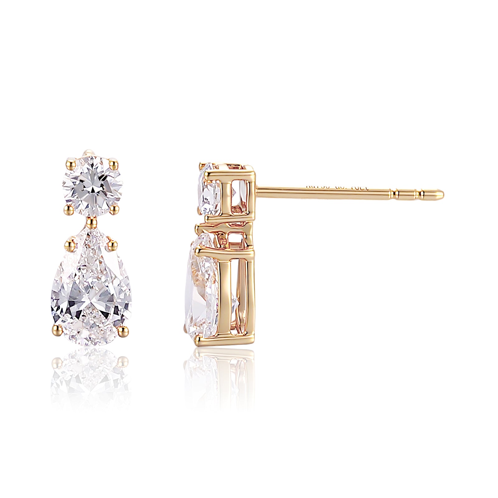 Pear & Round Lab Diamond Drop Earrings in 10k Yellow Gold