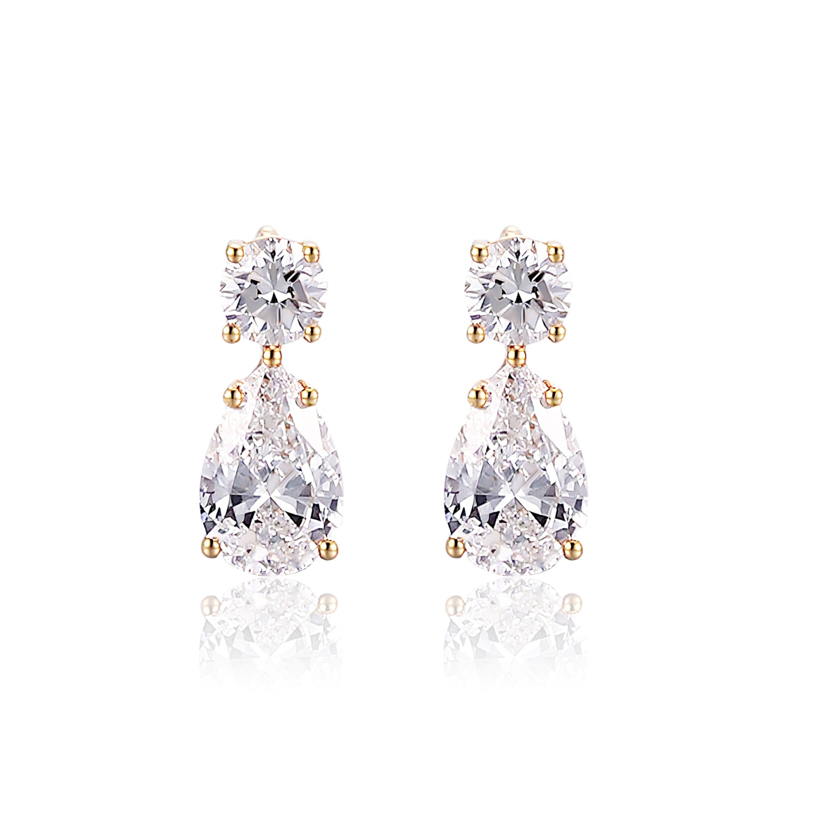 Pear & Round Lab Diamond Drop Earrings in 10k Yellow Gold