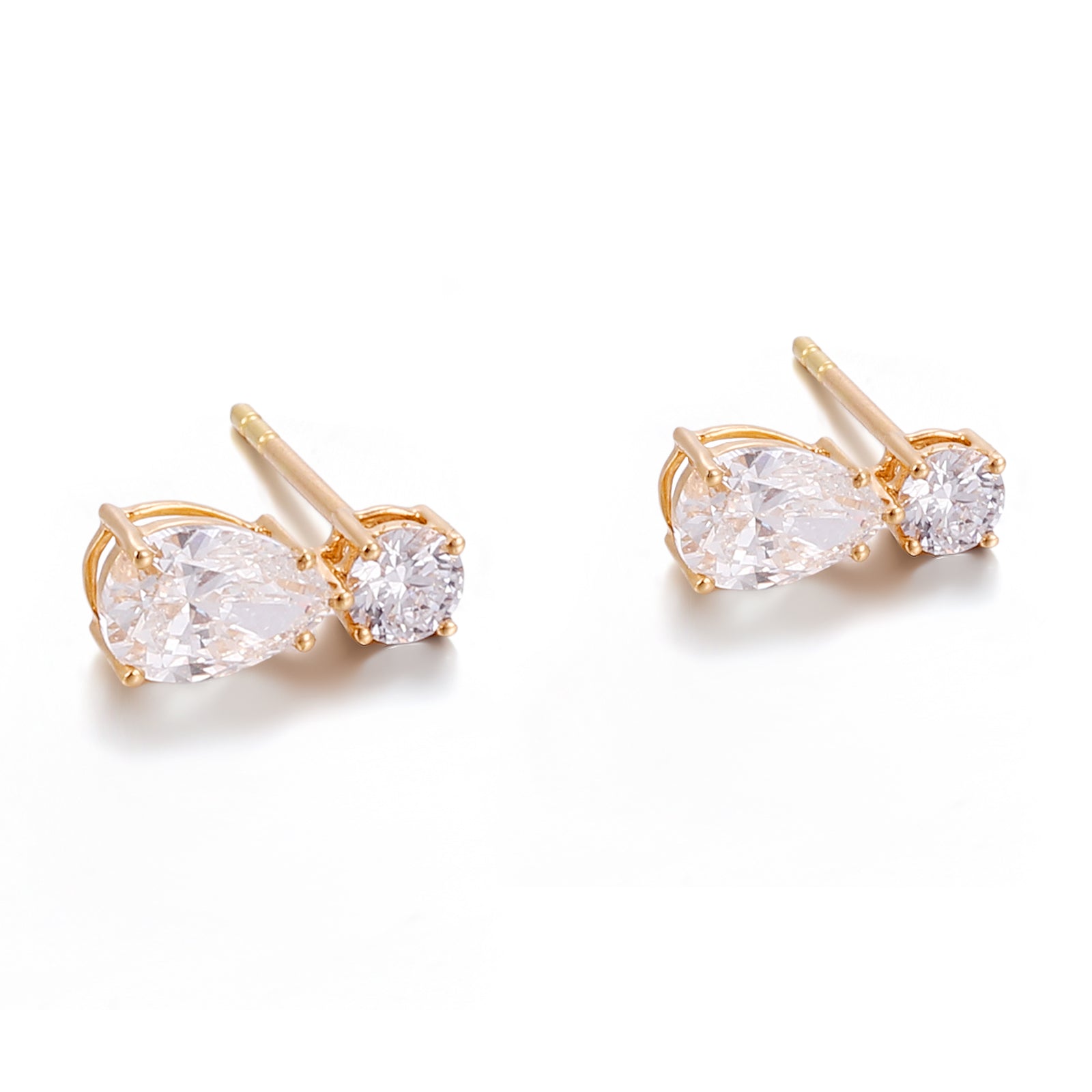 Pear & Round Lab Diamond Drop Earrings in 10k Yellow Gold