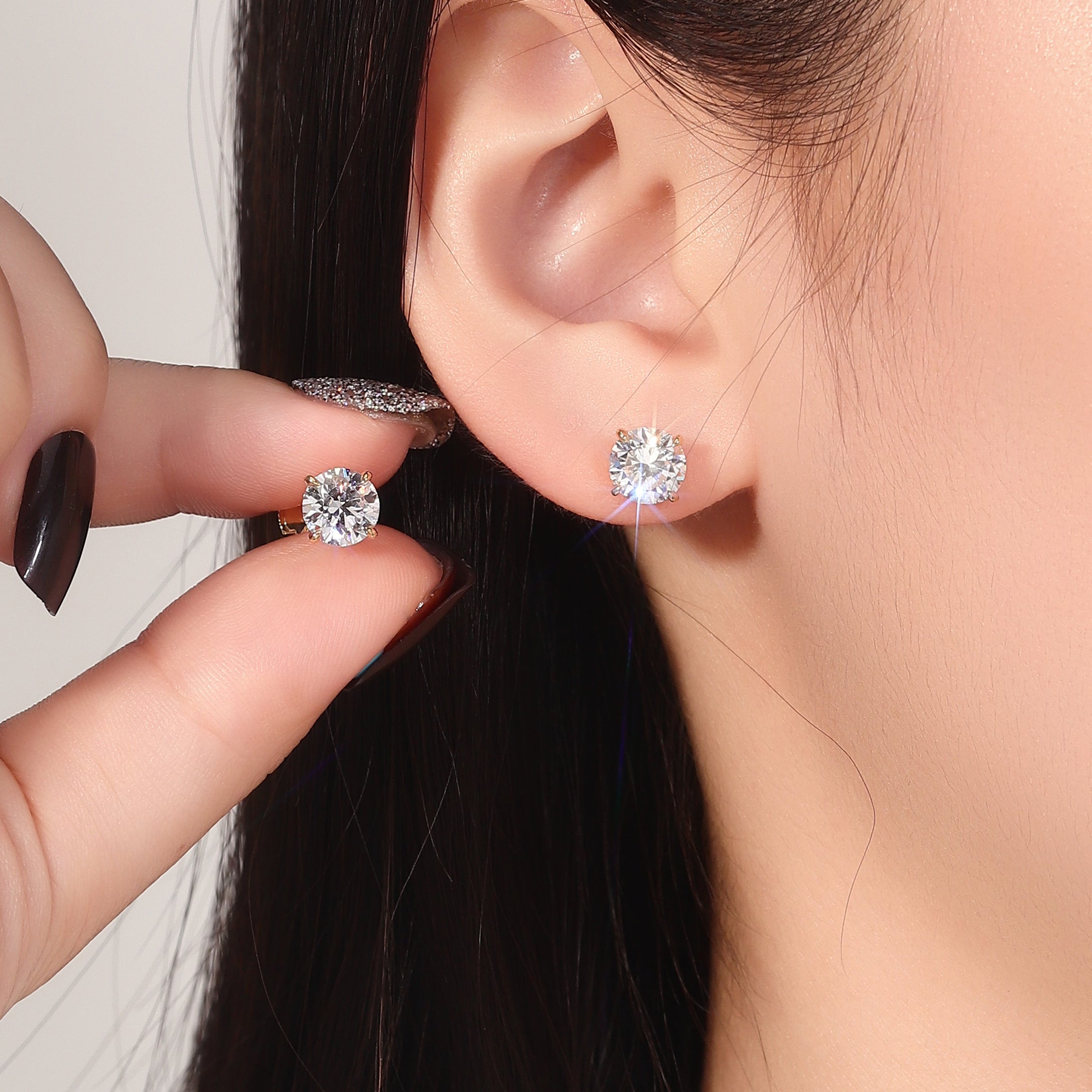 Classic Round Lab Diamond Stud Earrings in 18k Yellow Gold | With Alpha Earring Backs