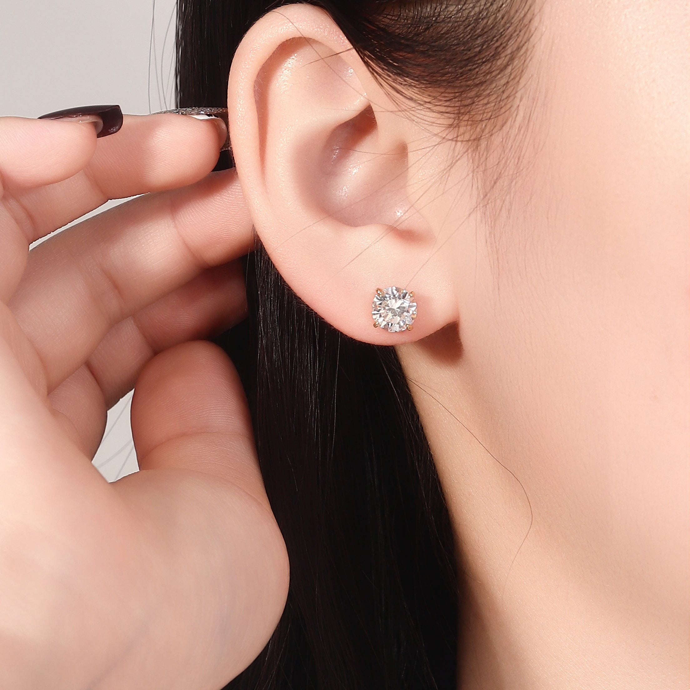 Classic Round Lab Diamond Stud Earrings in 18k Yellow Gold | With Alpha Earring Backs