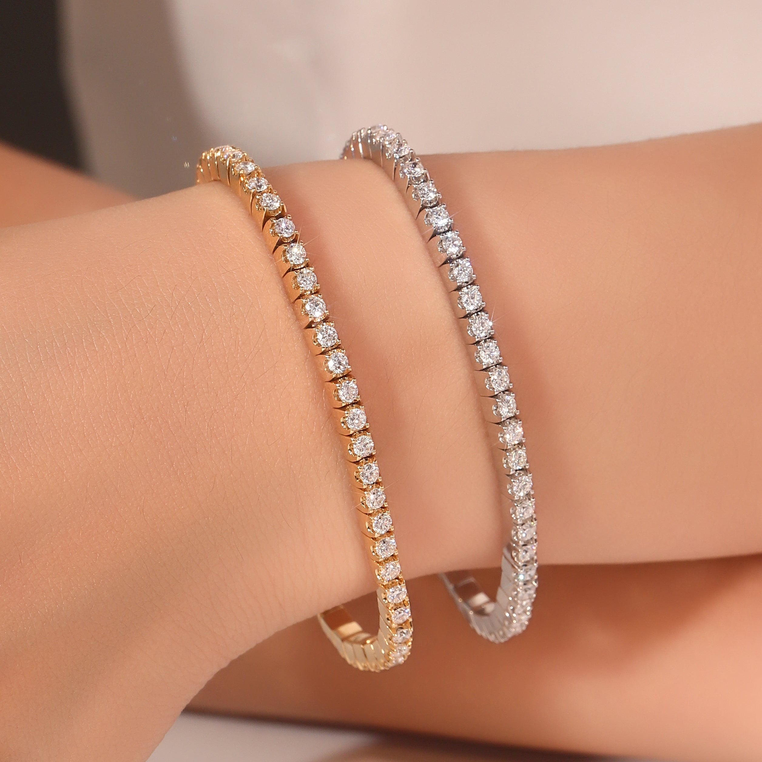 Eternal Radiance Tennis Bracelet | 2.5Ctw Round Cut Lab Diamond Bracelet in 18K Yellow Gold