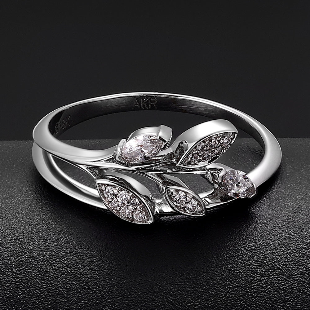 Olive Vine ring set with round and marquise lab grown diamonds