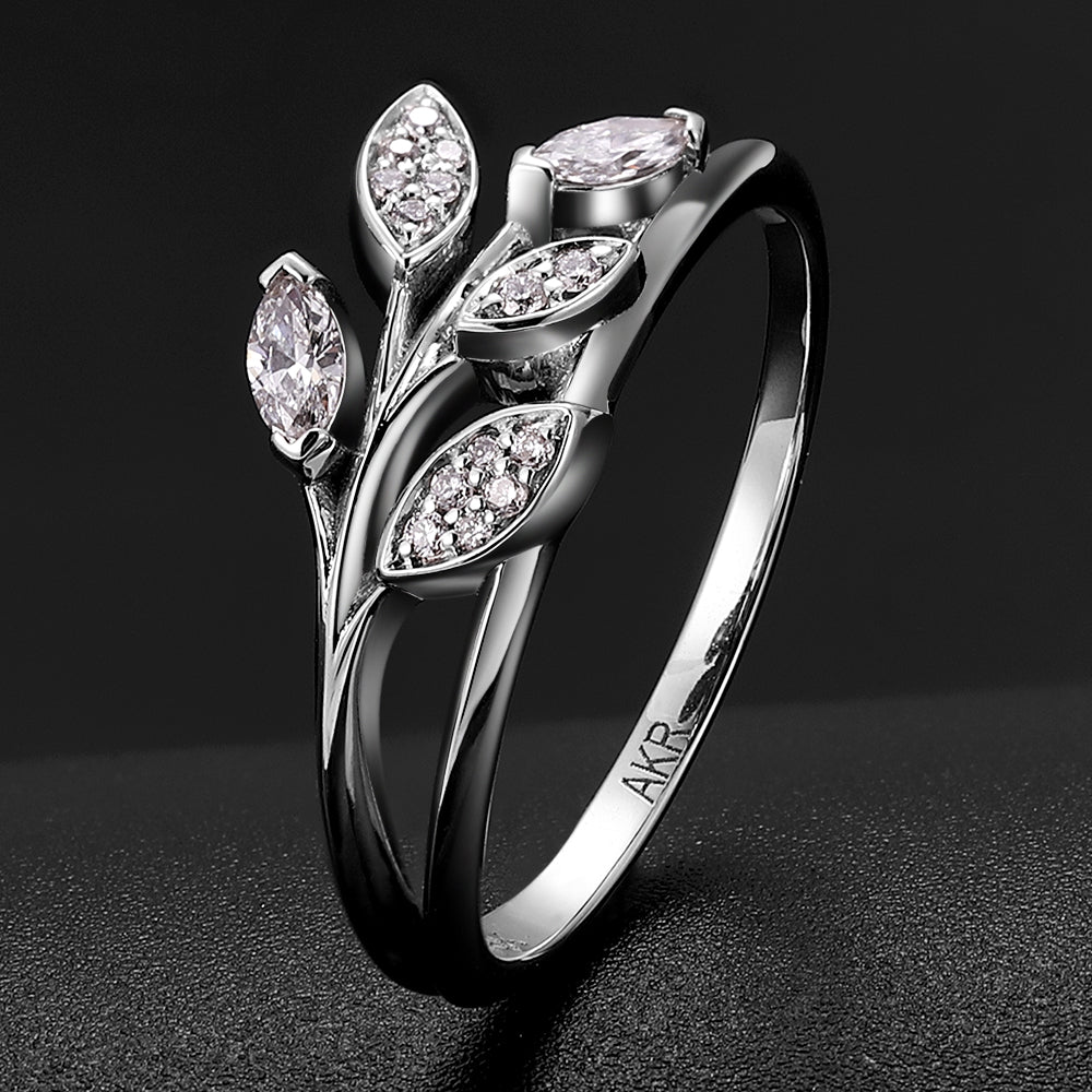 Olive Vine ring set with round and marquise lab grown diamonds