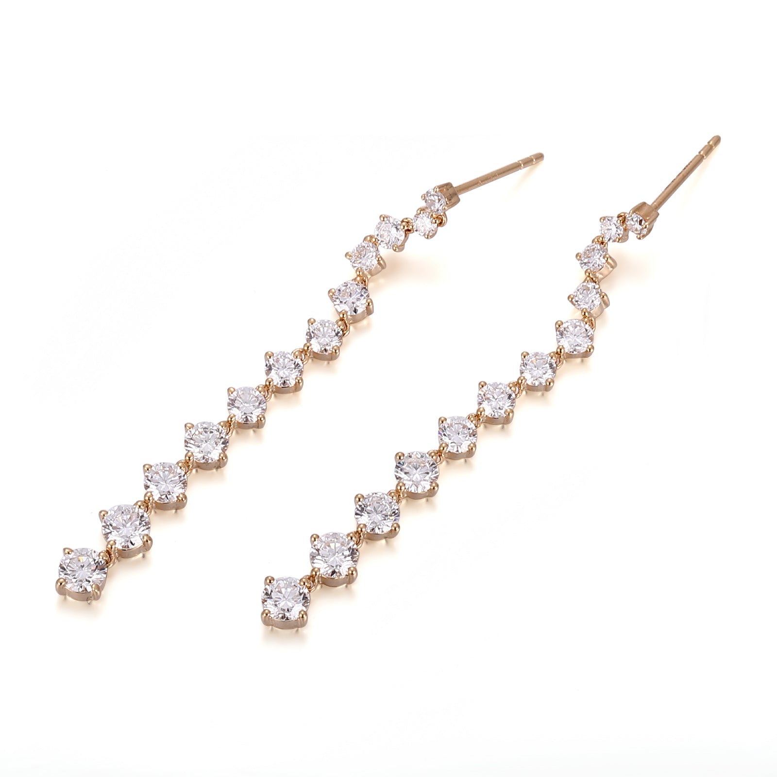 Elegant Dangle Earrings | Round-Cut Lab Diamond Dangle Earrings in 18K Yellow Gold
