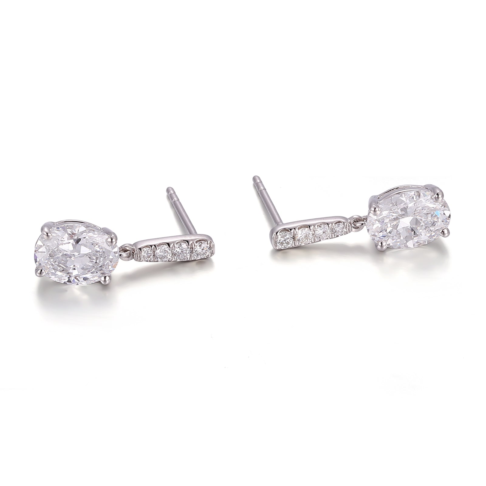 Oval Cascade Drop Earrings | Oval-Cut Lab Diamond in 18K White Gold with Diamond Arc Accents