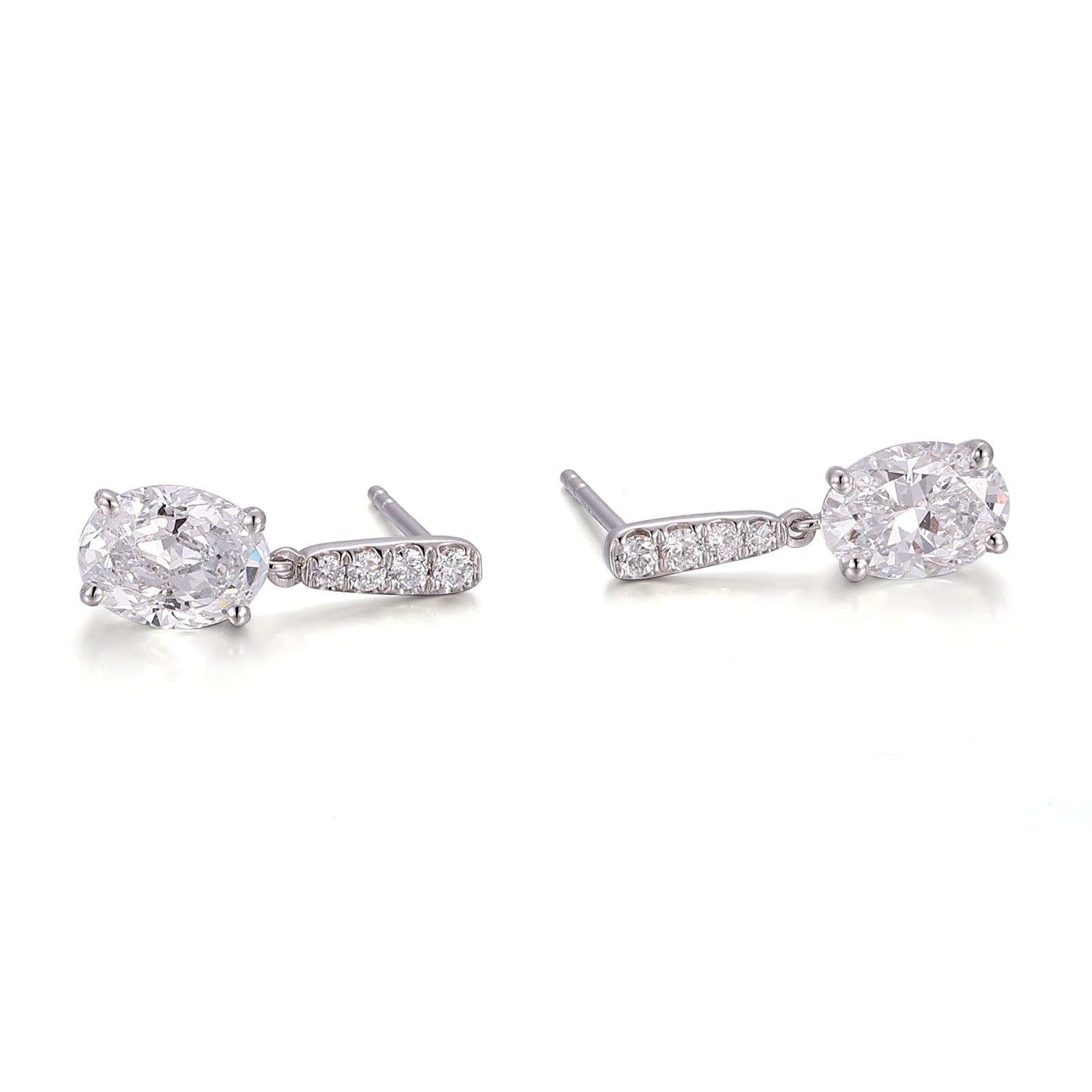Oval Cascade Drop Earrings | Oval-Cut Lab Diamond in 18K White Gold with Diamond Arc Accents