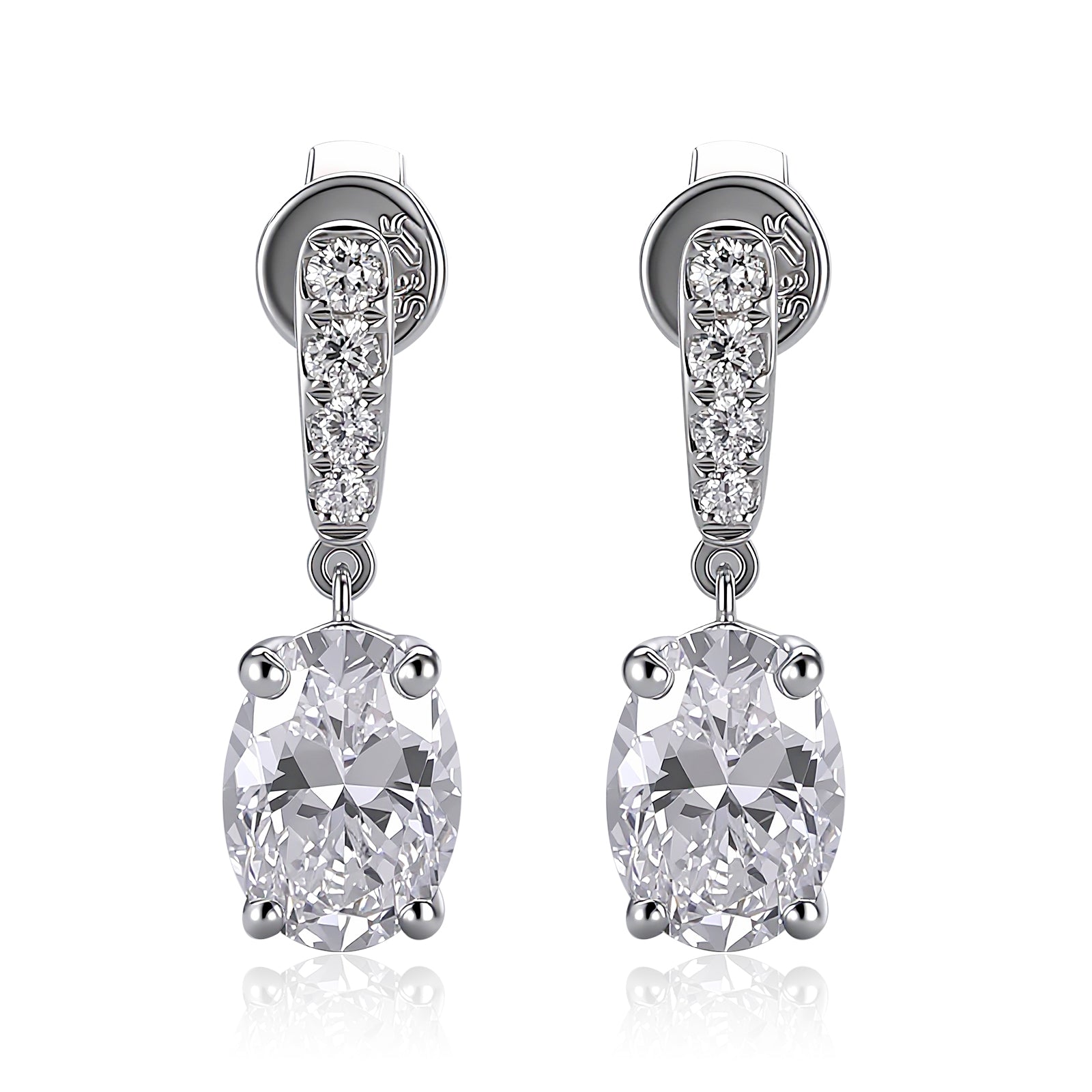 Oval Cascade Drop Earrings | Oval-Cut Lab Diamond in 18K White Gold with Diamond Arc Accents