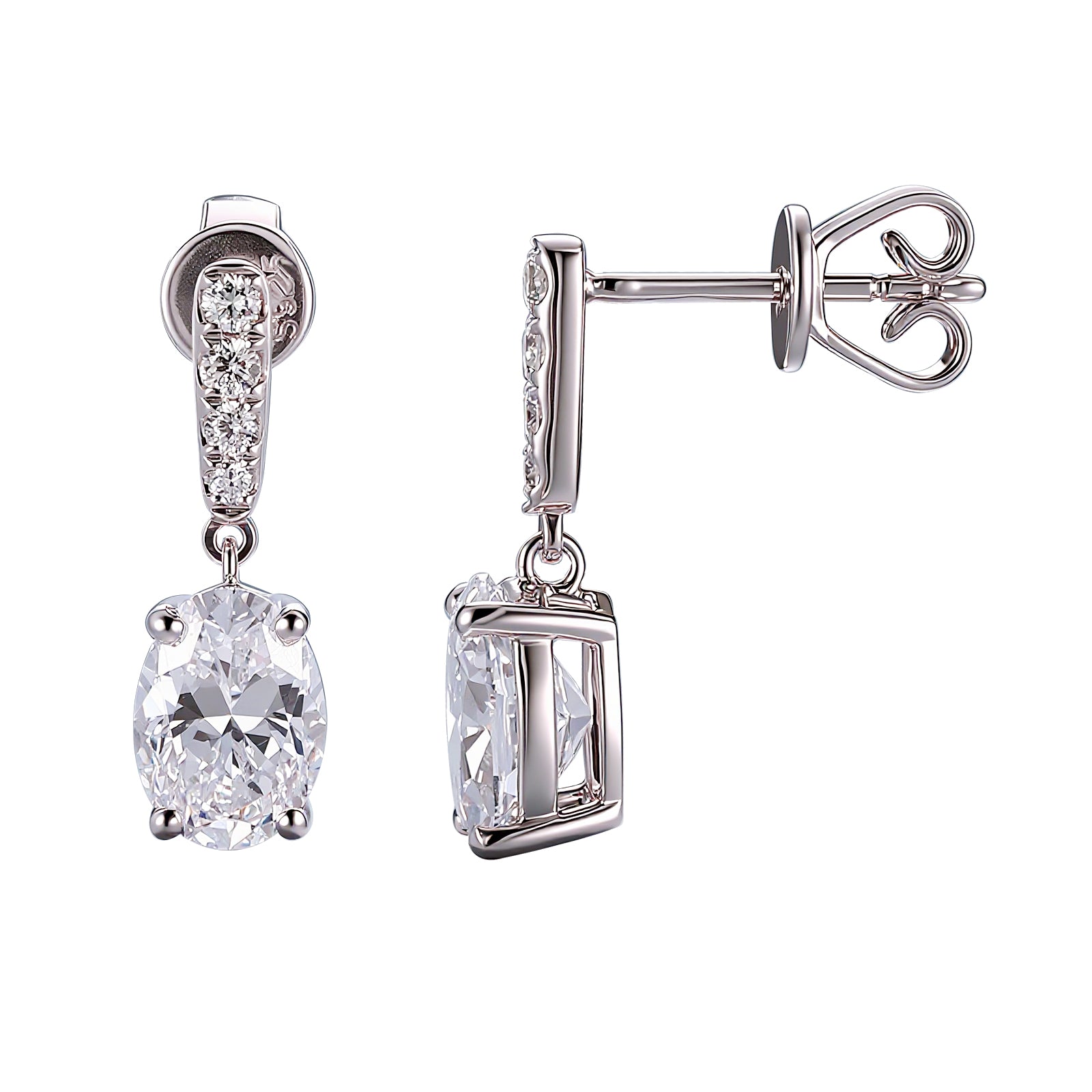 Oval Cascade Drop Earrings | Oval-Cut Lab Diamond in 18K White Gold with Diamond Arc Accents