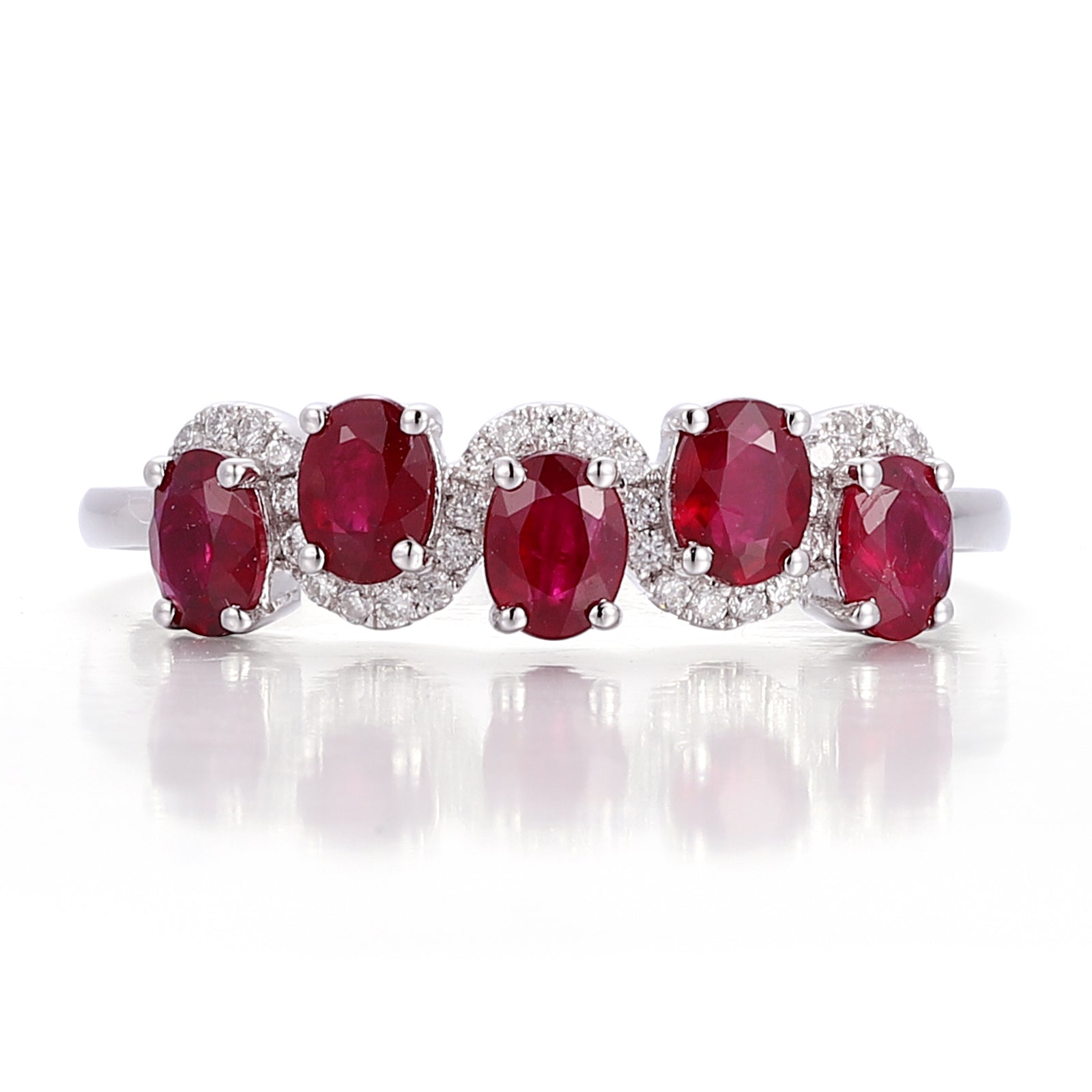 Ruby Oval Cluster Ring | Platinum Ring with Oval-Cut Rubies & Lab Diamond Halos