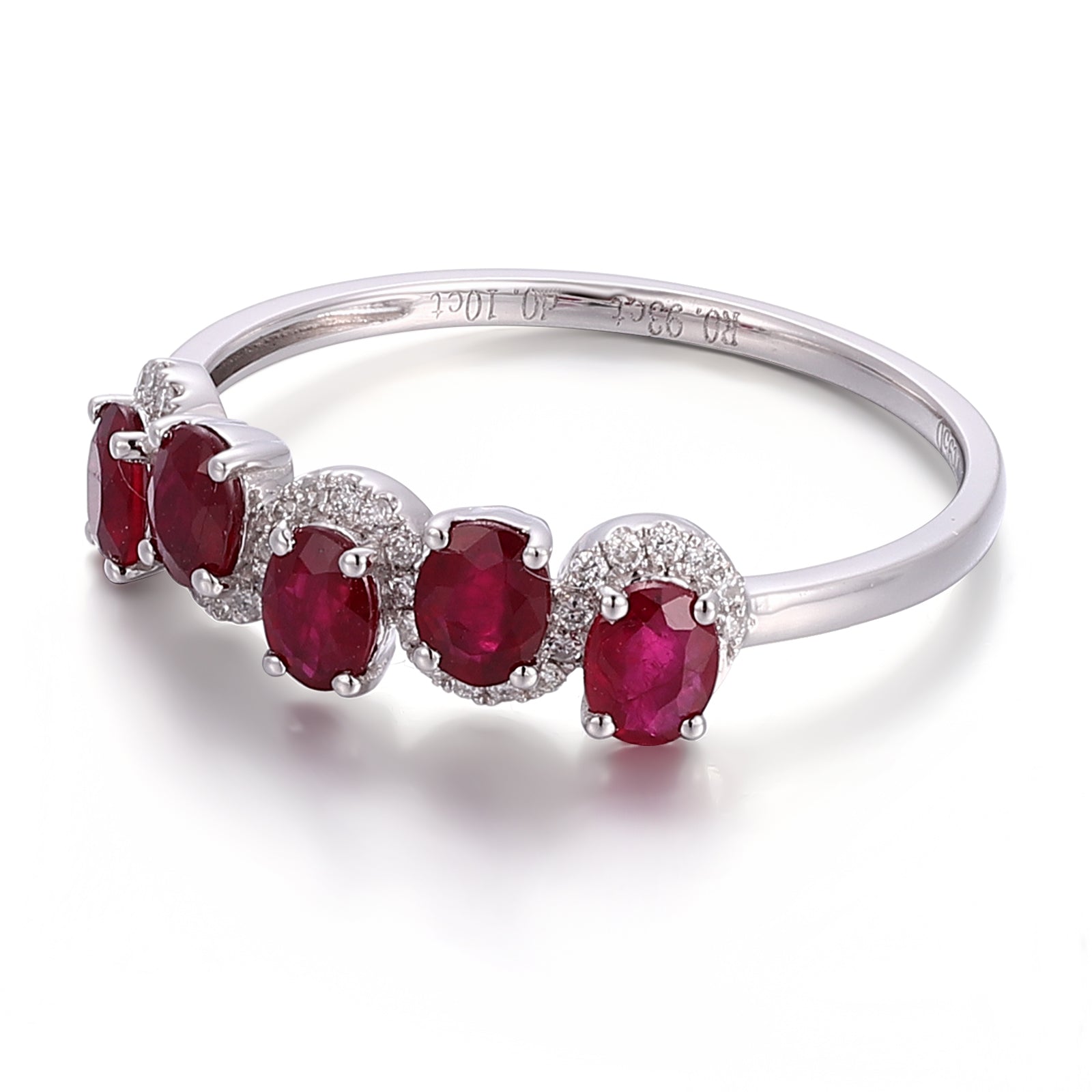 Ruby Oval Cluster Ring | Platinum Ring with Oval-Cut Rubies & Lab Diamond Halos