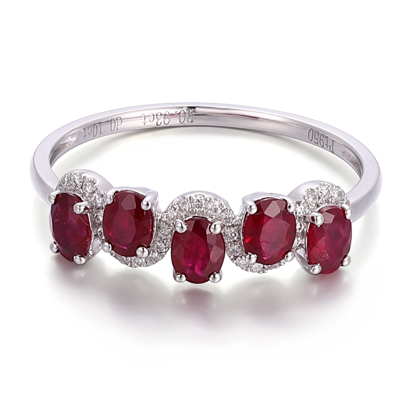 Ruby Oval Cluster Ring | Platinum Ring with Oval-Cut Rubies & Lab Diamond Halos