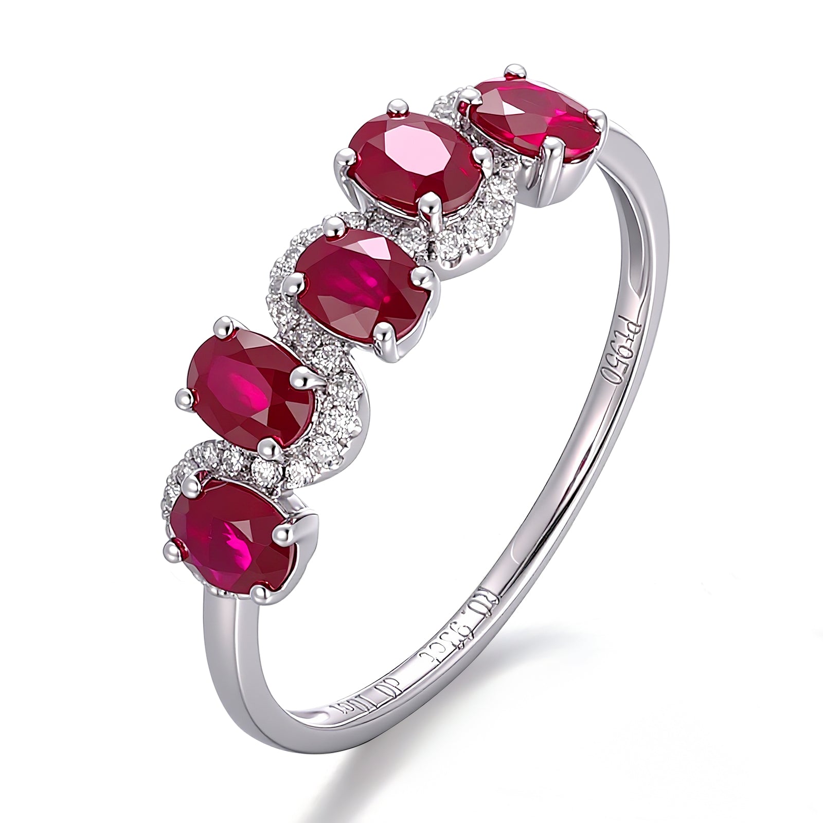 Ruby Oval Cluster Ring | Platinum Ring with Oval-Cut Rubies & Lab Diamond Halos