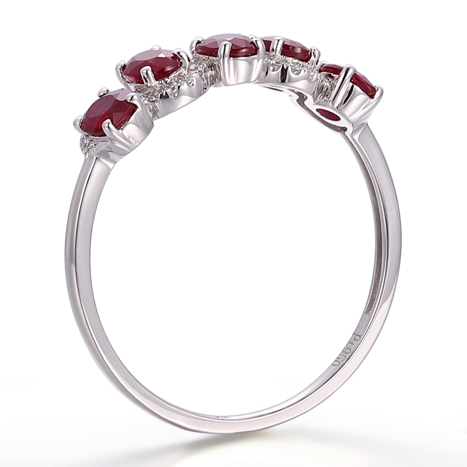 Ruby Oval Cluster Ring | Platinum Ring with Oval-Cut Rubies & Lab Diamond Halos