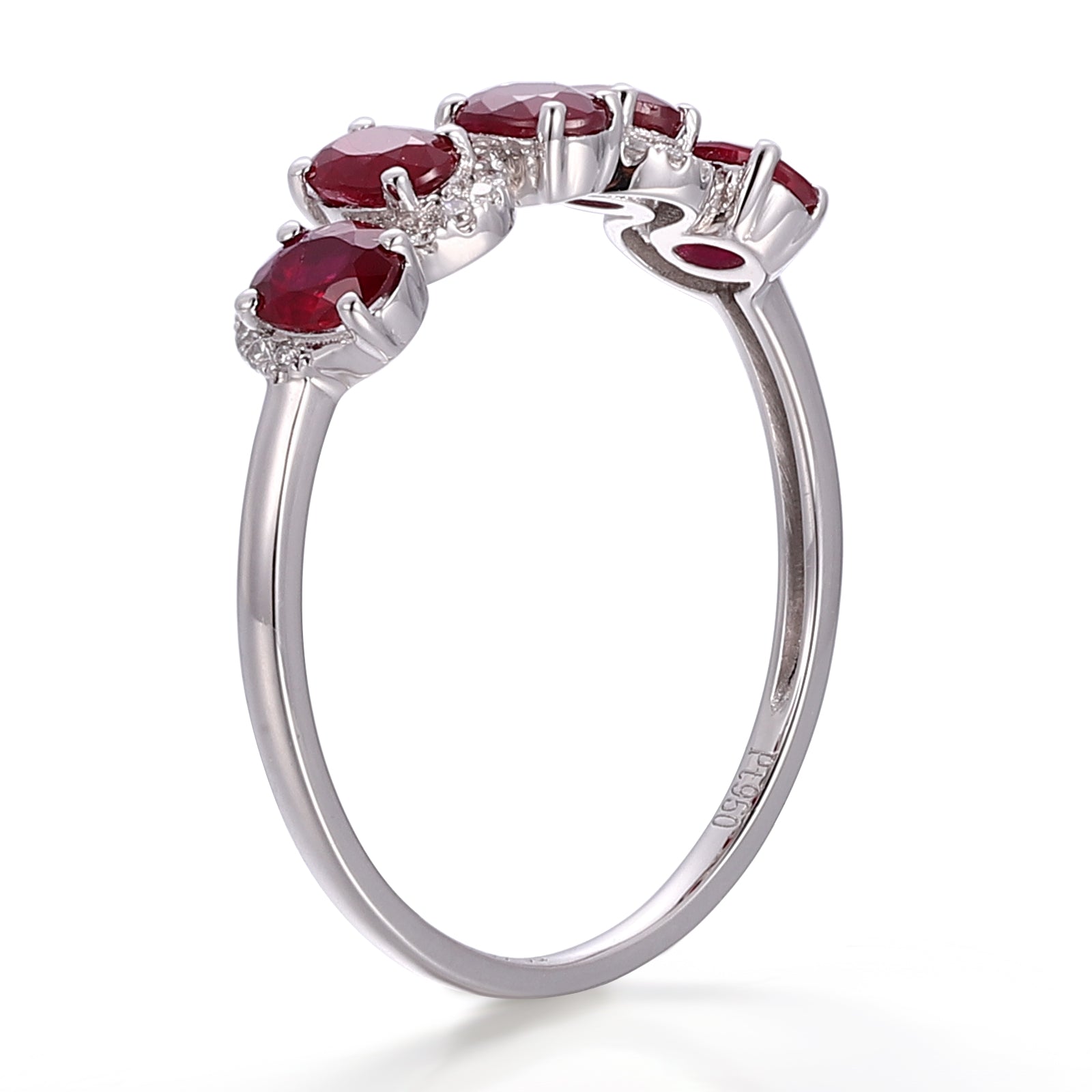 Ruby Oval Cluster Ring | Platinum Ring with Oval-Cut Rubies & Lab Diamond Halos