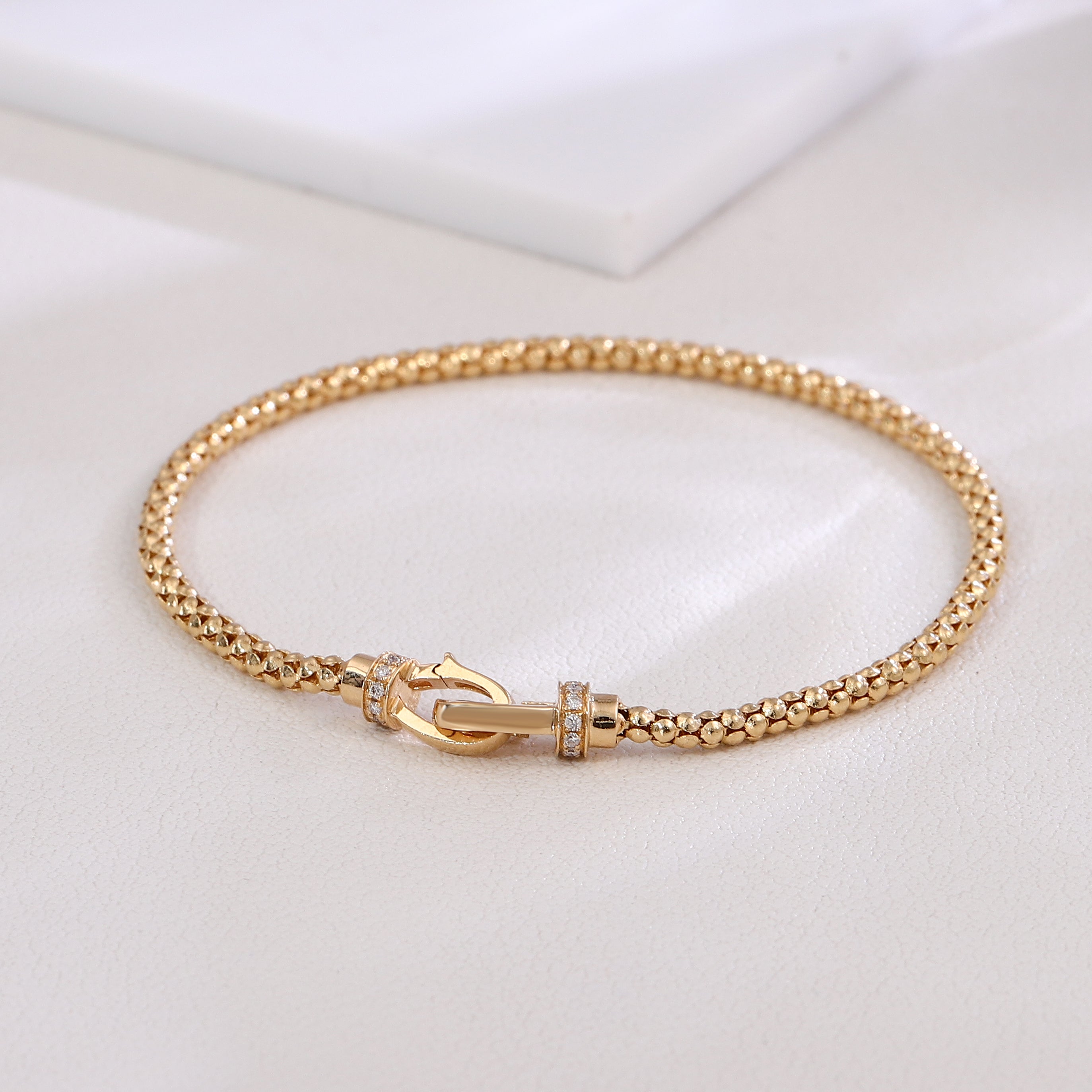 Diamond Chain Bracelet | 18K Yellow Gold Chain with Round Lab Diamond Clasp