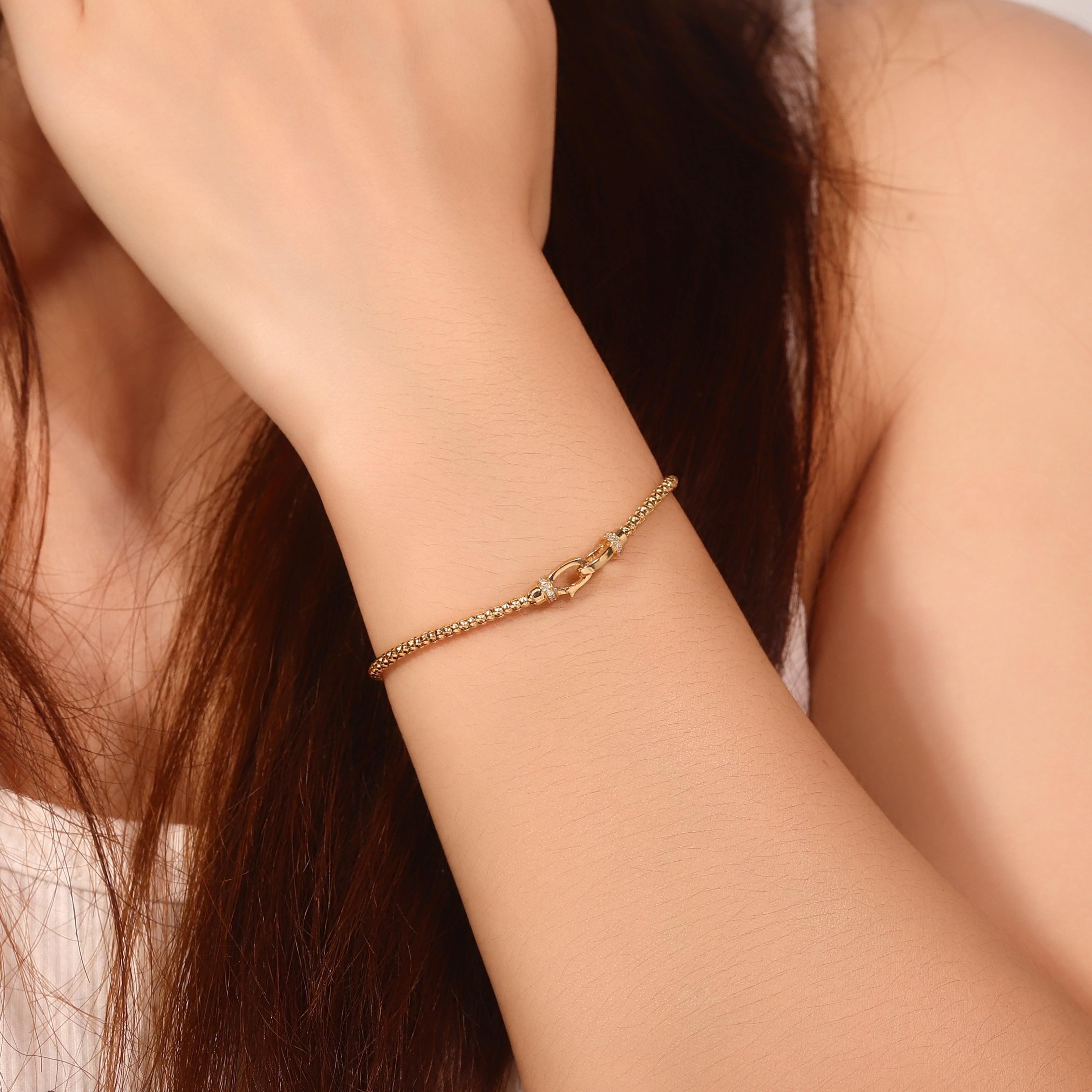 Diamond Chain Bracelet | 18K Yellow Gold Chain with Round Lab Diamond Clasp