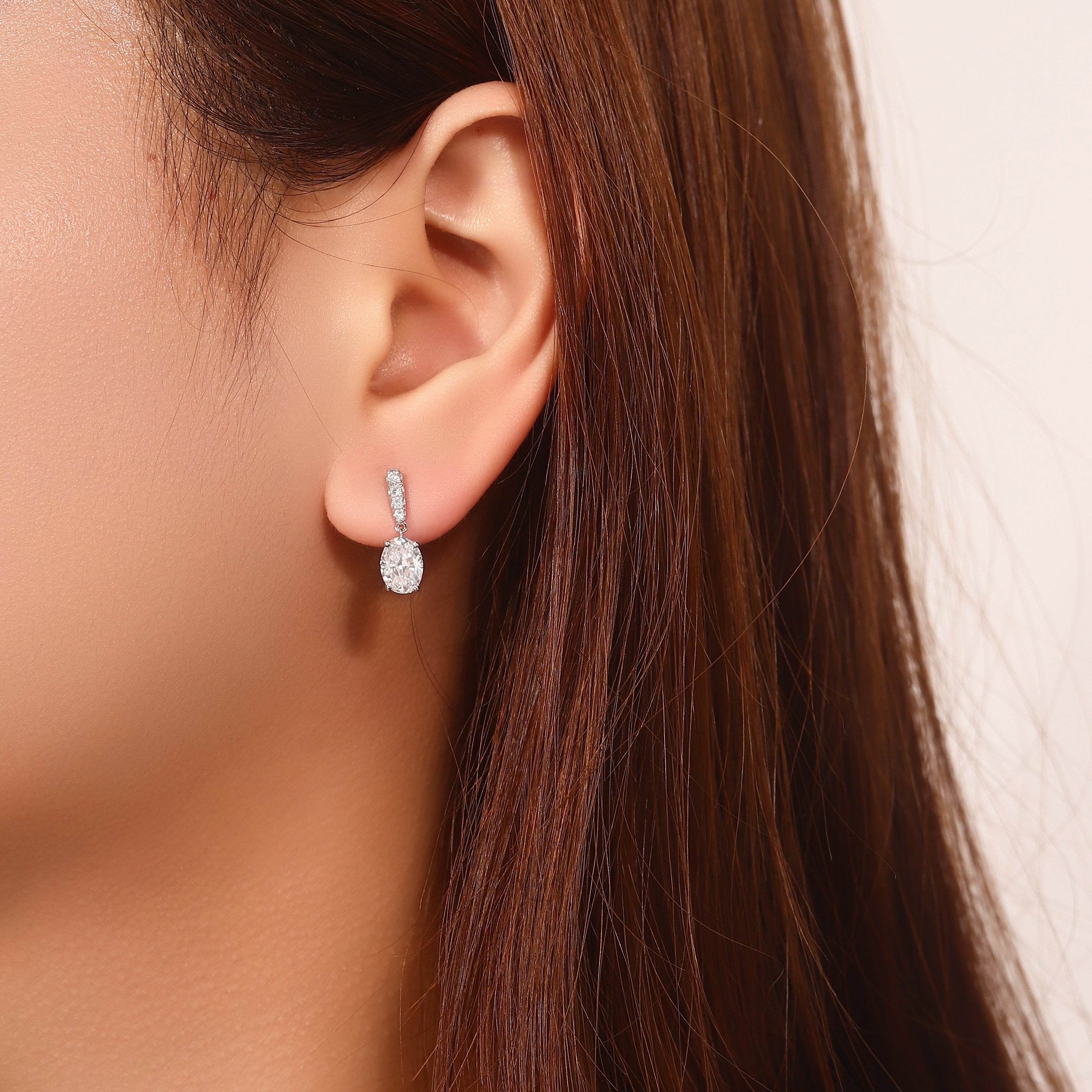 Oval Cascade Drop Earrings | Oval-Cut Lab Diamond in 18K White Gold with Diamond Arc Accents