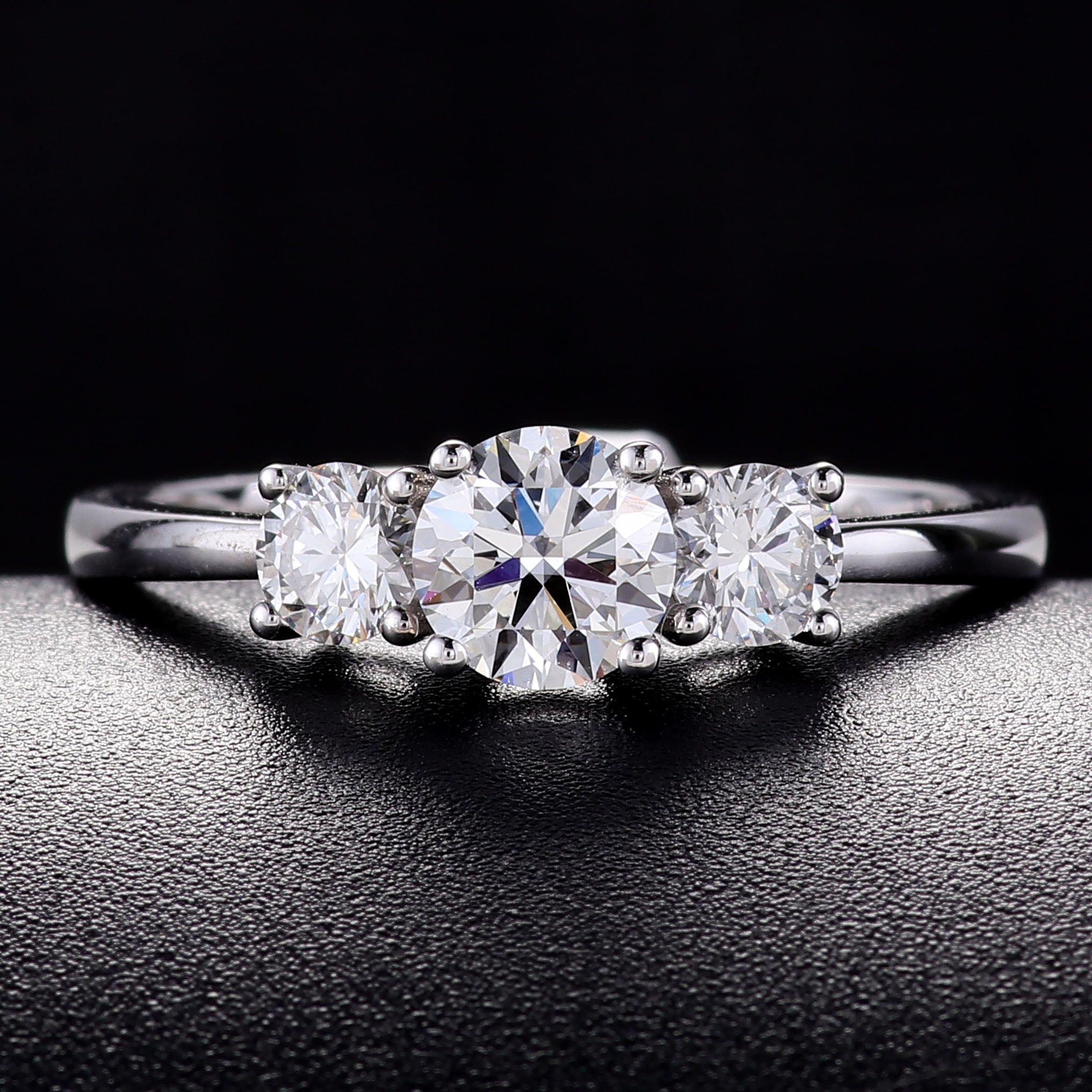 18K White Gold 0.90Ct TW Three Stone Lab Grown Diamond Ring