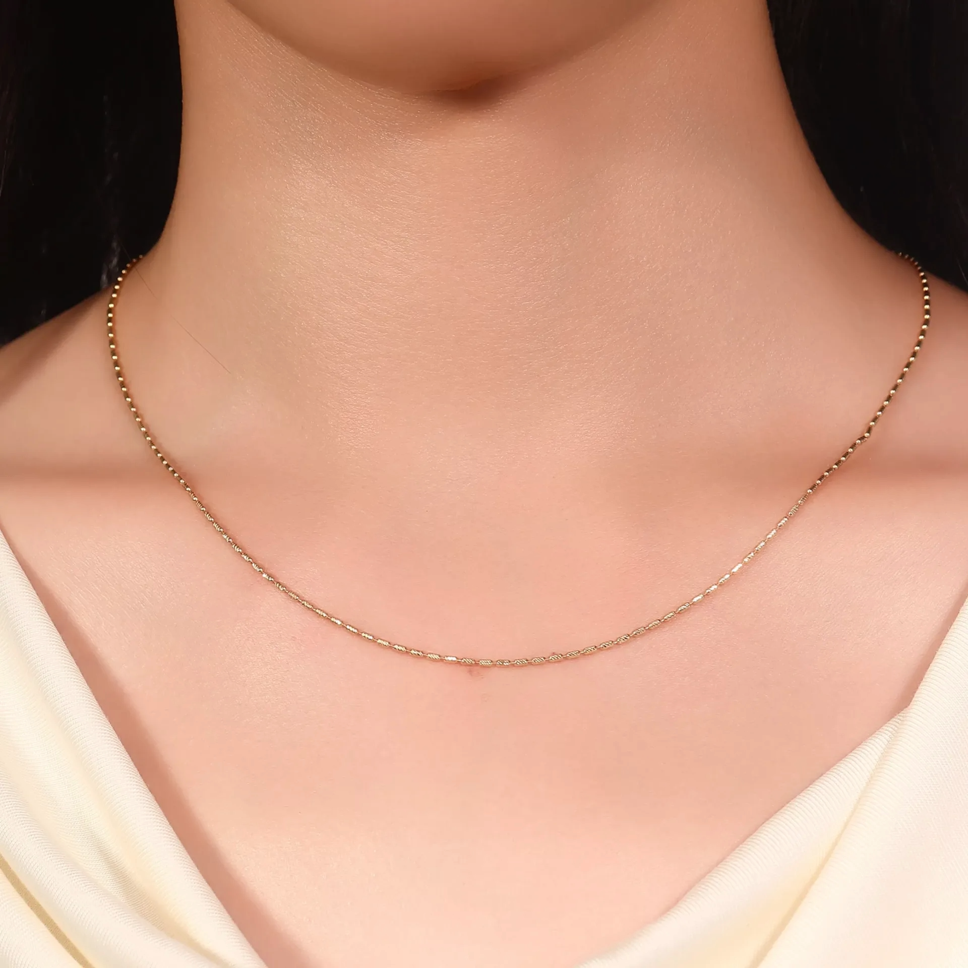 18K Yellow Gold Beaded Chain with Adjustable Extension