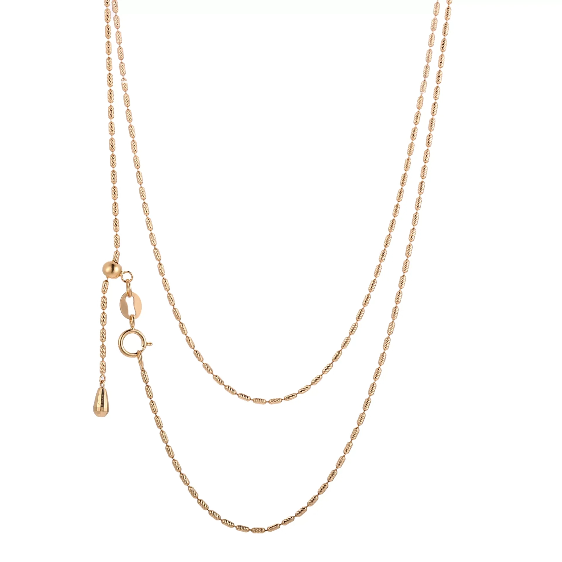 18K Yellow Gold Beaded Chain with Adjustable Extension