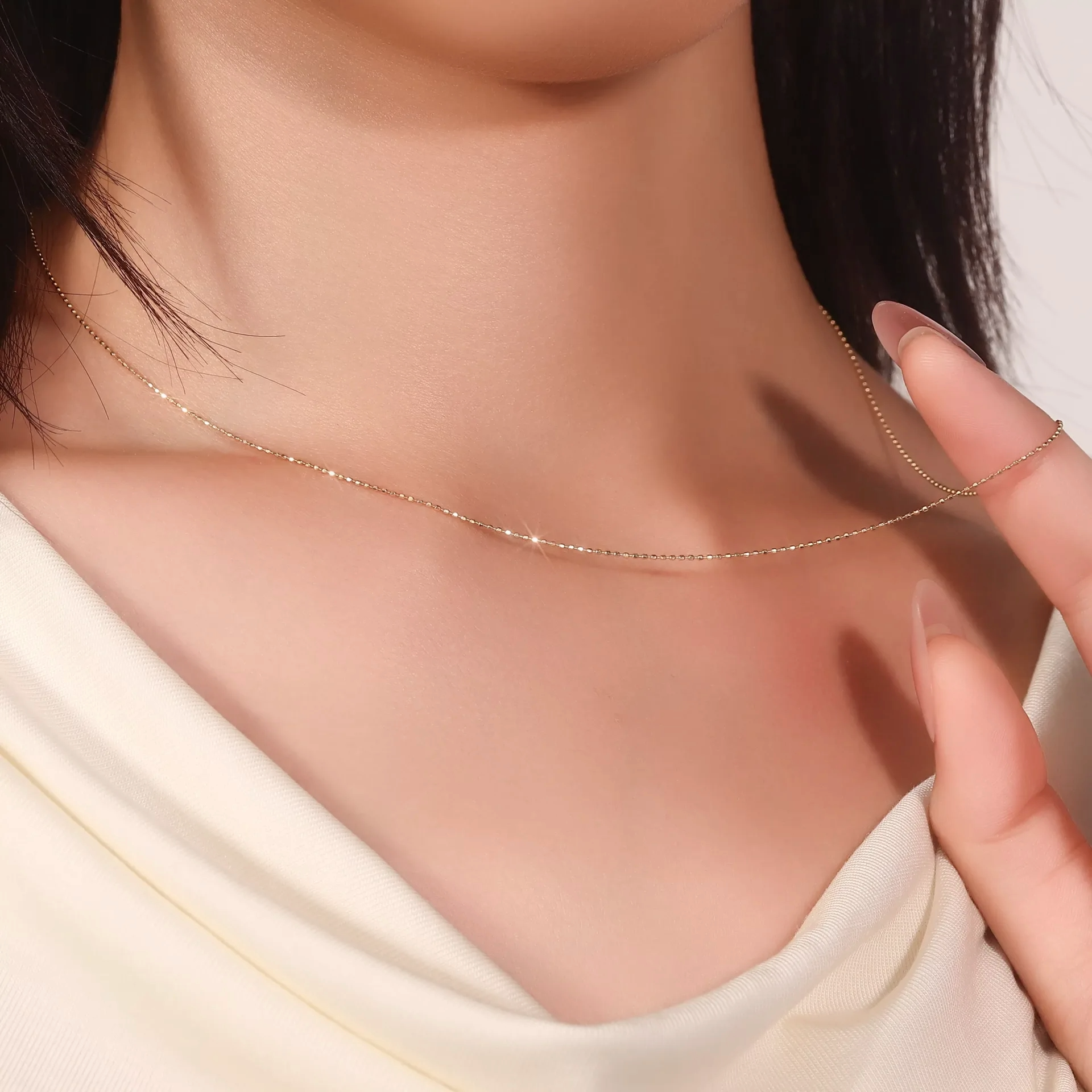 Golden Bead Elegance Necklace | 18K Yellow Gold Beaded Chain with Adjustable Extension